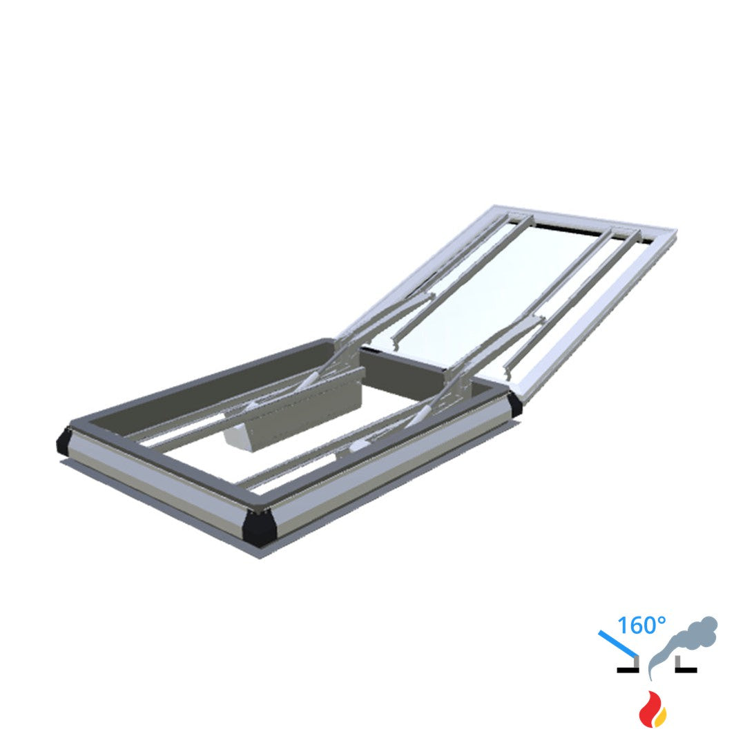 Skylux 160° CE met koepel en metaalopstand mit Doppel-LM-Motor und Windschutz - iDome 1000 x 2000 mm